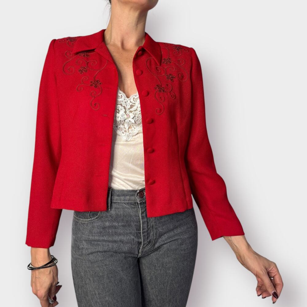 90s Karin Stevens Petites Red Jacket Top Size M‎